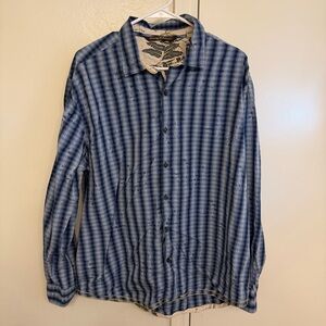 Tommy Bahama Blue Plaid Button Down Shirt Extra Large Cotton Long Sleeve